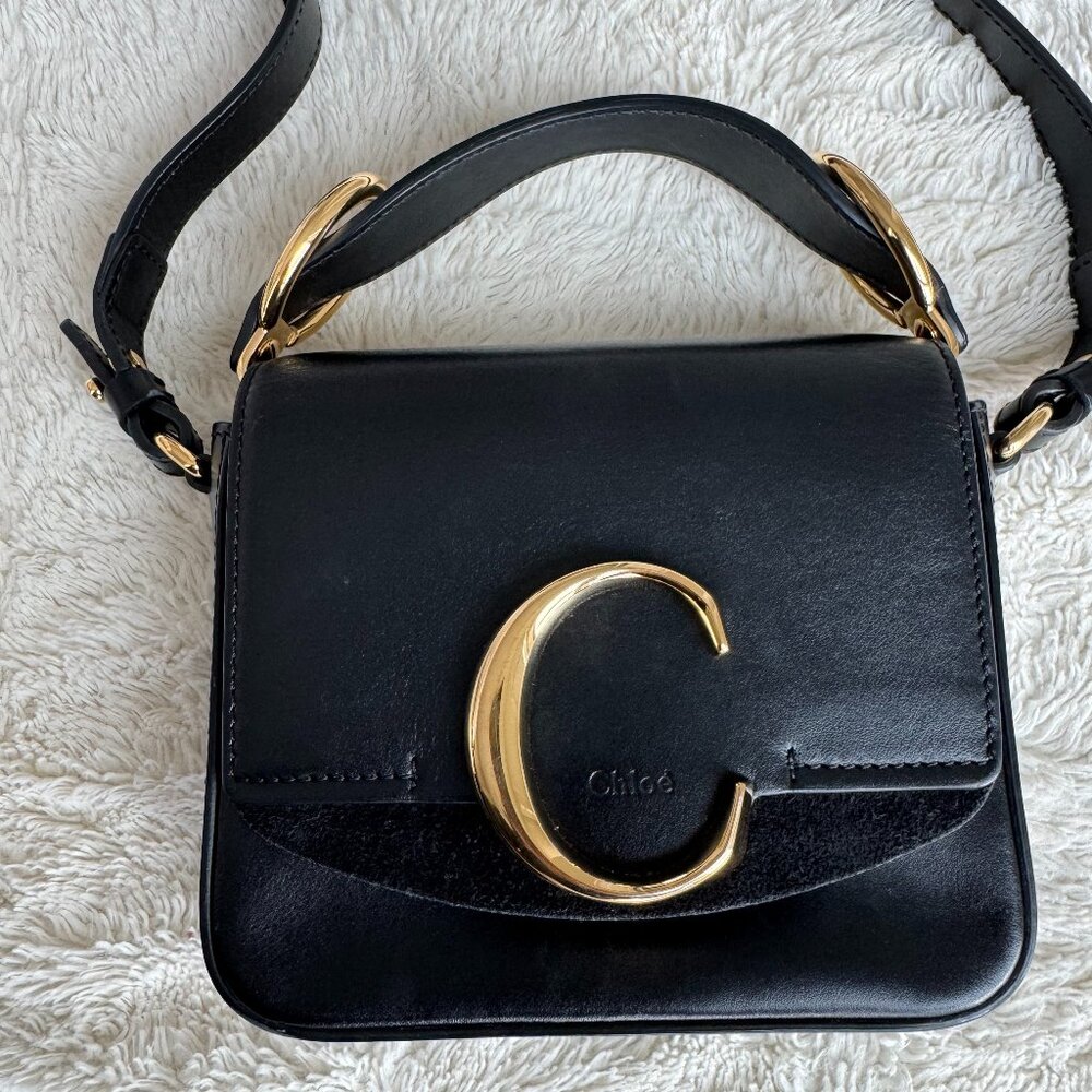 Chloe Mini C Double Carry Crossbody Bag in Black Leather